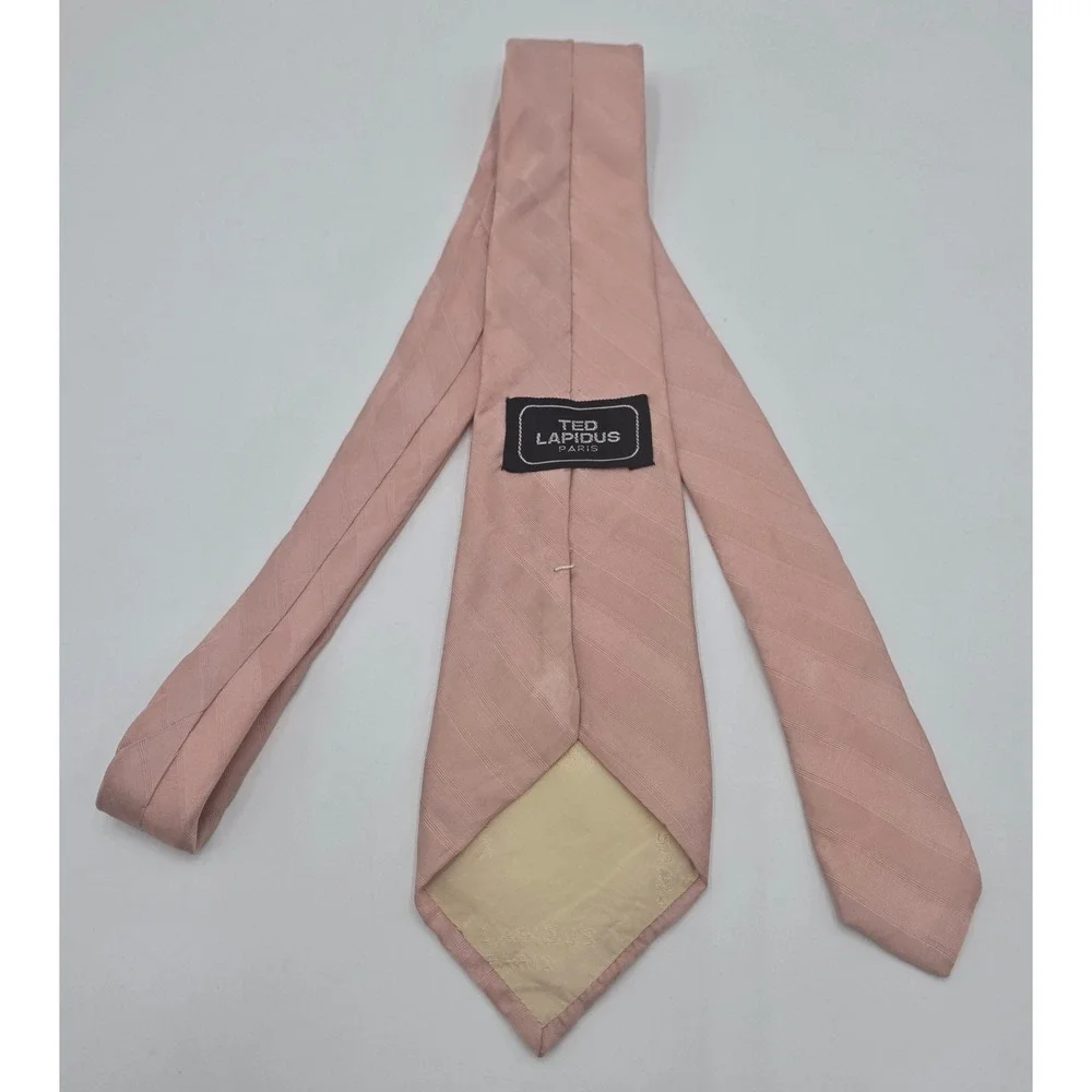 Ted Lapidus Paris Mens Silk Tie Dusty Pink Diagonal Ribbed Stripe Made in Italy